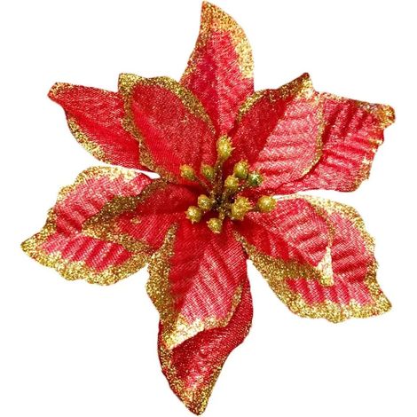 Déco sapin de Noël en solde, lot de 5 étoiles scintillantes dorées, fleurs artificielles, ornements de fête (1/3)