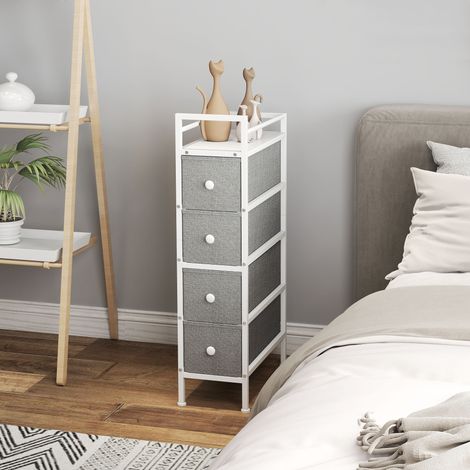 Commode gris avec 4 tiroirs en tissu en acier pour chambre pour petits espaces Salon Loge clair