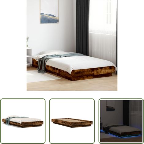 LED-Leuchten - Bettgestell mit LED Räuchereiche 75x190 cm Holzwerkstoff (1/5)