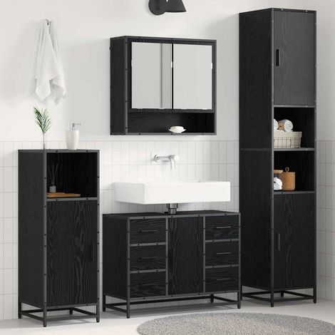 Badezimmermöbel-Set 4 pcs Schwarz Eichen-Optik Holzwerkstoff