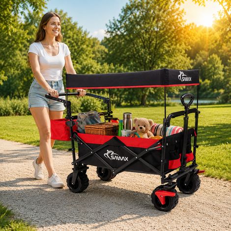 SAMAX Chariot de Jardin avec Toit Pliante Offroad - Noir / Rouge (1/5)