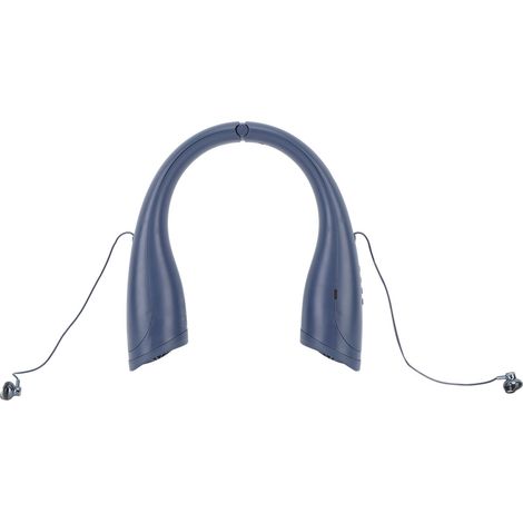Ventilateur de cou Bluetooth avec écouteurs intégrés, rechargeable par USB, 4000 mAh, mains libres, sans pales, silencieux et portable (bleu).