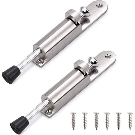 Lot de 2 butoirs de porte réglables à commande au pied, en acier inoxydable nickel brossé, avec pied en caoutchouc, supports à ressort pour portes lourdes, argent (1/5)