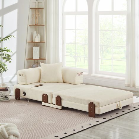 canapé fauteuil convertible rangement compact beige OKMYHOME