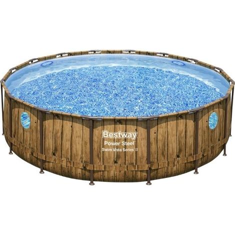 Bestway Piscine hors sol tubulaire ronde Bestway Power Steel Swim Vista 488 x 122 cm décor bois (1/10)