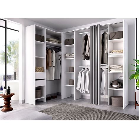 VESTIAIRE COMPLET EN ANGLE AVEC RIDEAUX SAMOS - Blanc (1/5)