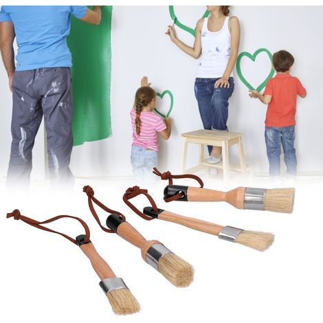 Jeu de 4 Pinceaux Peinture Ronds Manche Bois pour Meubles et Décoration - Outil Vernissage et Wax, Ergonomique, Brosses Naturelles, Multifonction (1/5)