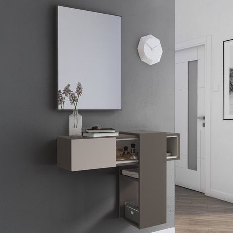 Garderobenschrank Daba, Inkl. Spiegel, 1 Schublade, 1 Fach, 100x31x75h cm, Grau (1/3)