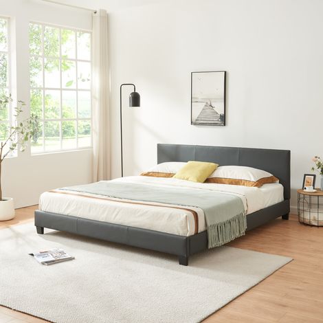 Letto Matrimoniale a Testiera Alta Letto a 2 Piazze 180x200 cm Rivestimento in Similpelle Grigio Scuro Corium (1/5)
