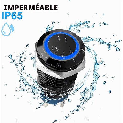 0.47 Inch/12mm Metal Momentary Push Button 12V-24V 3A LED Normally Open SPST On/Off Waterproof with Wire Plug Blue LED (1/4)