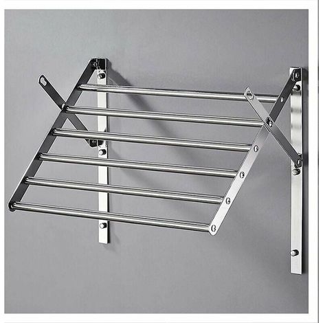 1 Égouttoir mural, extensible et pliable en acier inoxydable, porte-serviettes double, étagère de rangement, pour salle de bain salon balcon (1/5)