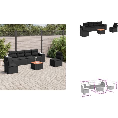 7-tlg. Garten-Sofagarnitur mit Kissen Schwarz Poly Rattan - Gartenmöbel - Outdoor Möbel - Rattan Gartenmöbel - Lounge Set - Esstischset (1/3)