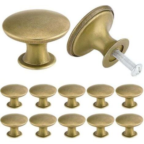 Lot de 12 boutons d'armoire vintage chic en laiton antique pour placard de cuisine - 30 mm - Laiton