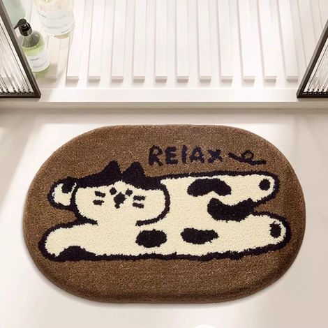 Tapis de bain antidérapant en microfibre marron à motif chat (1/5)