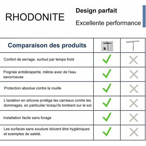 Raclette de douche avec support à ventouse - 23 cm Noir - Raclette de fenêtre de salle de bain - Crochet de fenêtre en acier inoxydable en silicone Comprend des accessoires de douche Équipement de net (1/4)