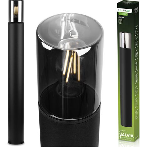 Lampadaire de jardin sur pied pour ampoule E27, verre noir, IP54, 80 cm, SALVIA LUMILED (1/5)