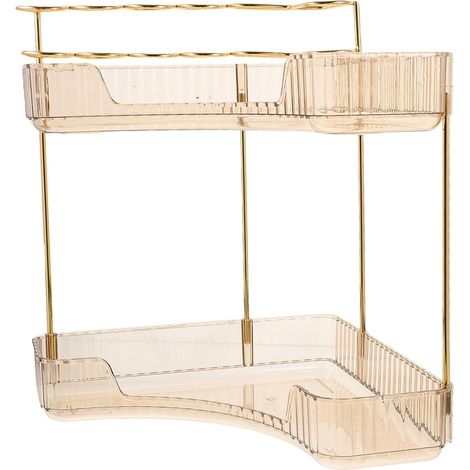 Organisateur de Comptoir de Salle de Bain Double Étage en Métal Doré, Étagère Compacte Forte Capacité de Charge, pour Bureau et Chevet (1/5)