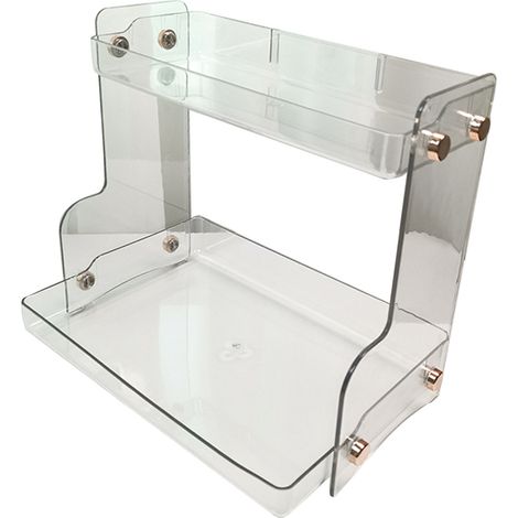 Étagère de rangement de bureau à double niveau, gain de place, multifonctionnelle, transparente, idéale pour les dortoirs et les bureaux. (1/5)