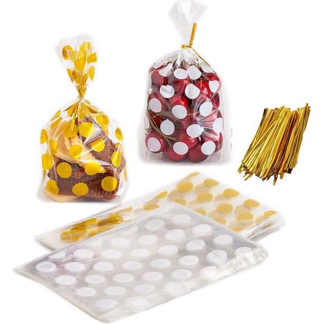 100pcs Petit Sac Sachet Bobon,Pochette Transparents Sachets Cadeaux avec 100pcs Attaches Dorées,Sachets cellophane emballage pour pâtisserie fait maison 21 13CM (1/5)