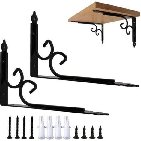 L-Shape Metal Wall Brackets, 2 Pieces for Shelf, Easy and Stable Fixing (200 mm, Black) (1/4)