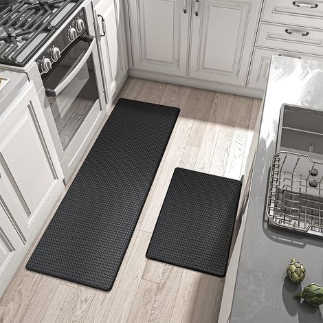 Home PVC Leather Waterproof Floor Mat/Foot Mat, Creative Cartoon Long Strip Kitchen Anti-slip and Oil-proof Mat - Black - 441201CM