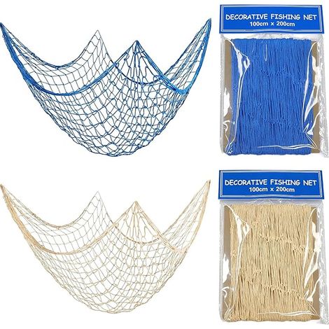 Filet de Peche Décoratif Blanc et Bleu, Décoration Murale Salon pour Thème Marin, Décoration Intérieure Maison, Fête ou Plage, Décoration de Table et Mur