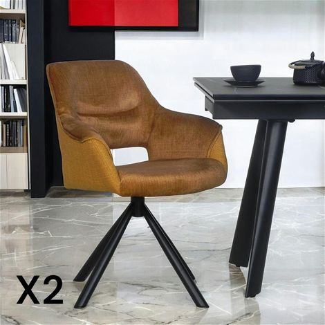 Fauteuil pivotant bi-matière, couleur moutarde (lot de 2) IENA (1/5)