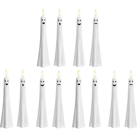 Bougies coniques LED avec capteur, fantôme d'Halloween, sans flamme, bougie LED vacillante, à piles, allumage automatique, lampe de table d'ambiance écoénergétique, lot de 12. (1/5)