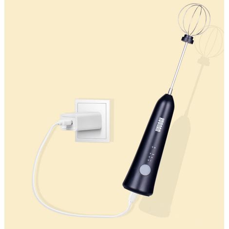 Mousseur à lait électrique pour café, caféine, cappuccino, chocolat chaud, mini-mélangeur en acier inoxydable, moteur à super-piles, agitateur - noir, 1pc (1/2)