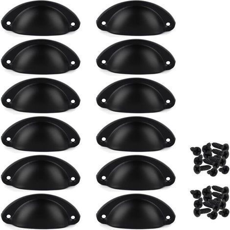 Lot de 12 poignées de tiroir vintage en fer – Poignées demi-lune pour placard et armoire – Dimensions 8x3,5cm – Vis incluses 1000 pcs (1/5)