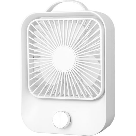 Ventilateur de bureau oscillant rechargeable par USB, portable et silencieux, avec cordon, beige, idéal pour le camping et les voyages. (1/5)