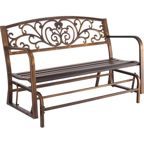 Acier au carbone et fonte, banc de jardin 127 cm résistant aux intempéries pour terrasse, parc, bronze antique (1/5)