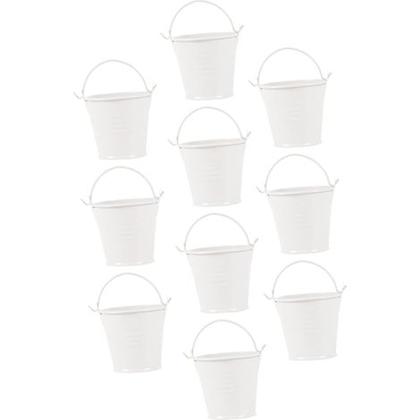 Lot de 10 Mini Seaux en Métal Blanc Crème 5,6 x 5,6 x 4 Cm pour Décoration, Rangement Et Organisation De Plantes, Pots Multifonctions Résistants Et Transportables (1/5)