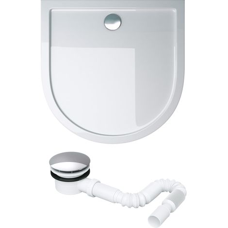 doporro Piatto Doccia con Piletta 90x90x4cm, Piatto Doccia Faro4W in Acrilico incl. Piletta di Scarico (AL01), Forma: Semicircolare, Bianco (1/5)