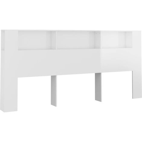 Testiera con accessorio letto contenitore mensola comodino 220 x 18,5 x 104,5 cm MDF bianco lucido TDL0200086