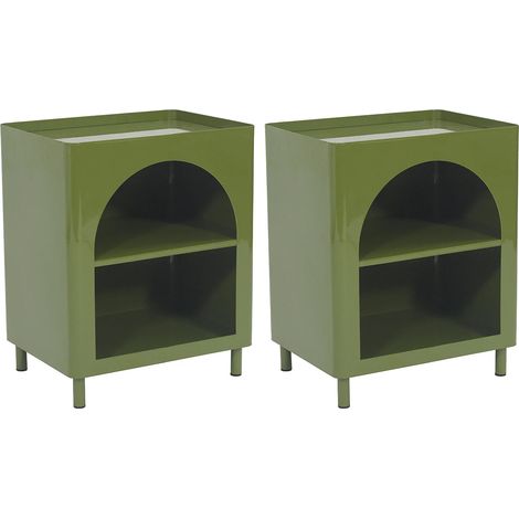 Comodino con vani portaoggetti Metallo Verde oliva - Lotto di 2 - KITAKO (1/5)
