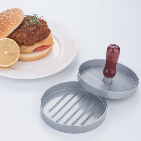 Máquina para hacer briquetas de hamburguesa, Resistente al calor, Ranuras de parrilla densas, Gran ayuda al hacer hamburguesas, Plateada (1/5)