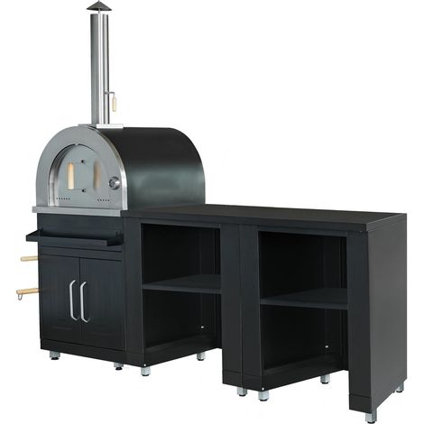 Oviala – Cuisine extérieure 3 éléments – Four à pizza en acier inoxydable – Surface de cuisson 60 x 53 cm – Pierre en cordiérite minérale