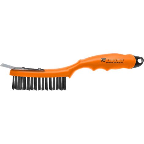 Brosse antirouille professionnelle, fil d'acier noir / 4 rangées, avec grattoir, manche en plastique, Teger (1/3)