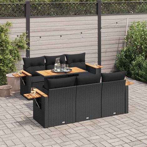 Set sofás jardín y cojines 7 pzas ratán sintético acacia negro vidaXL (1/5)