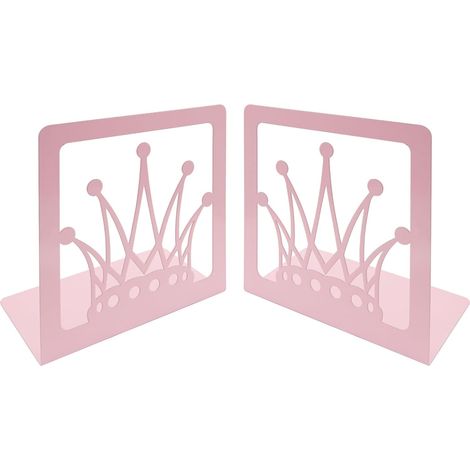 Lot de 4 serre-livres à couronne rose (2 paires), design découpé en métal, pour princesses, pouponnière et bureau