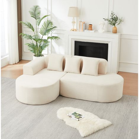 Ecksofa 220 cm aus Cord, 3 Kissen, beige OKMYHOME (1/5)