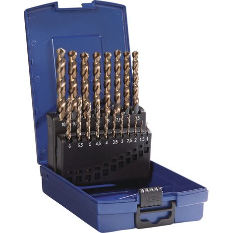Juego de brocas espirales DIN338 tipo VA D.1-10x0,5mm HSS-Co5 vapor.19pz.Est.plás.TECWERK (1/3)