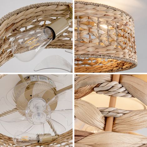 Ventilateur de plafond 19 pouces avec pales en ABS, grille en rotin et design ajouré, double contrôle via application et télécommande, six réglages de vitesse, adapté aux plafonds bas et petits appart (1/5)