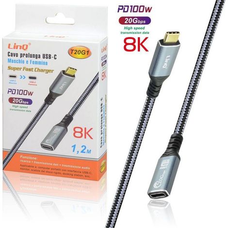 Linq - Cavo Prolunga Usb-c Maschio Femmina Type-c 8k Ricarica Pd100w 1,2mt 20gbps T20g1 - (1/5)