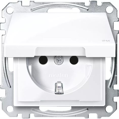 Merten SCHUKO-Steckdose mit Klappdeckel, IP44, Berührungsschutz, Steckklemmen aktivweiß glänzend, System M MEG2314-03 (1/2)