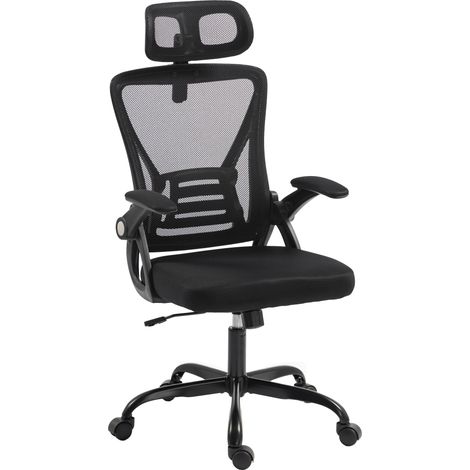 HOMCOM Sedia Ufficio Ergonomica in Rete con Braccioli Ribaltabili, Nero (1/5)