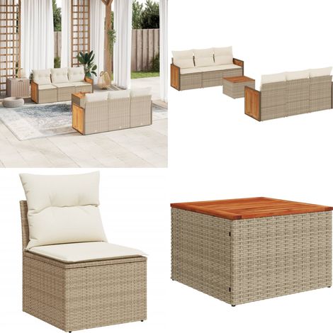 7-tlg. Garten-Sofagarnitur mit Kissen Beige Poly Rattan - Gartensorte - Gartenmöbelset - Outdoor Möbel - Rattan Gartenmöbel - Lounge Set - Home & Living (1/5)