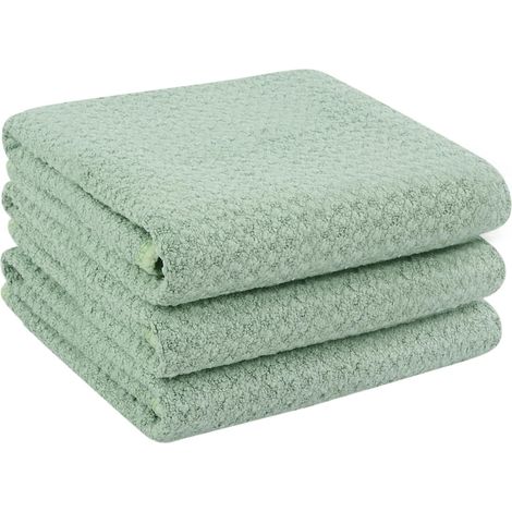 Lot de 3 torchons en microfibre, vert, épais, en tissu nid d'abeille, super absorbants, sans peluches, 40 cm x 56 cm (1/5)