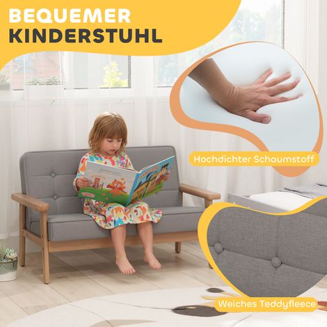 Fauteuil enfant, canapé enfant avec structure en bois, velours aspect rembourré, pour enfants de 3 à 15 ans Gris (1/5)